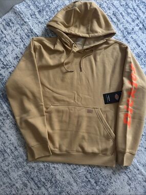 Dickies Tan Hoodie with Orange Sleeve Logo